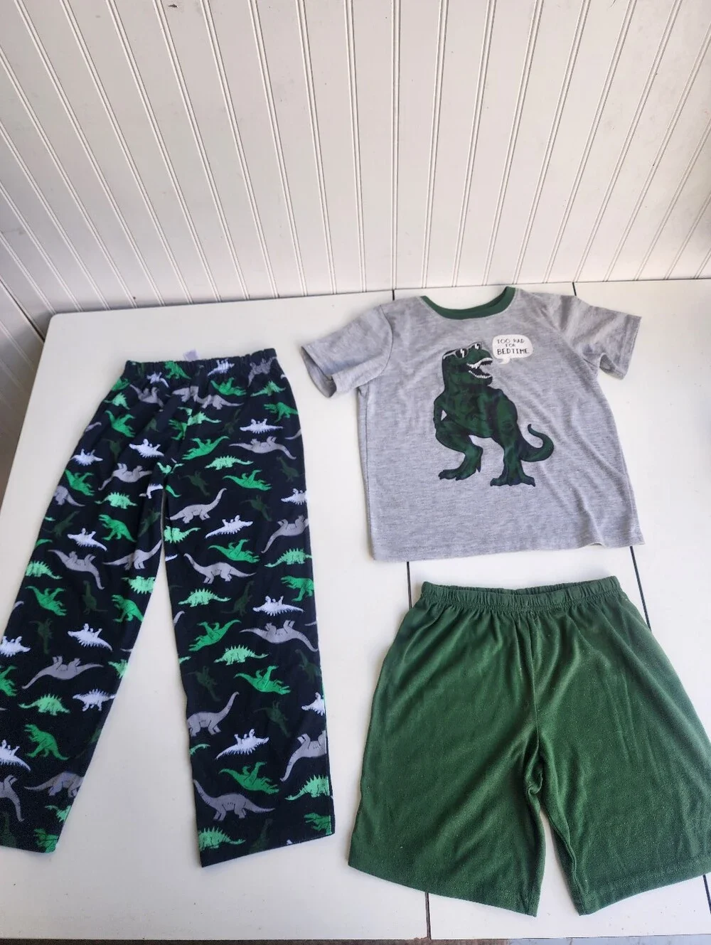 Set Of 3 Carter's Dinosaur Boy's Short Sleeve Fleece Pajama Set Sz 7